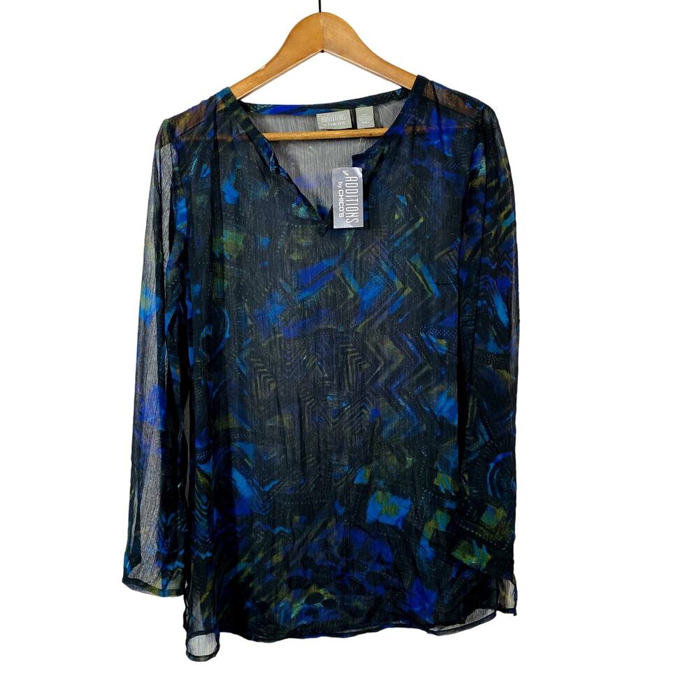 NEW! Chico's Additions Sheer Blouse Tunic Pullover Top Long Sleeve - 1 / M